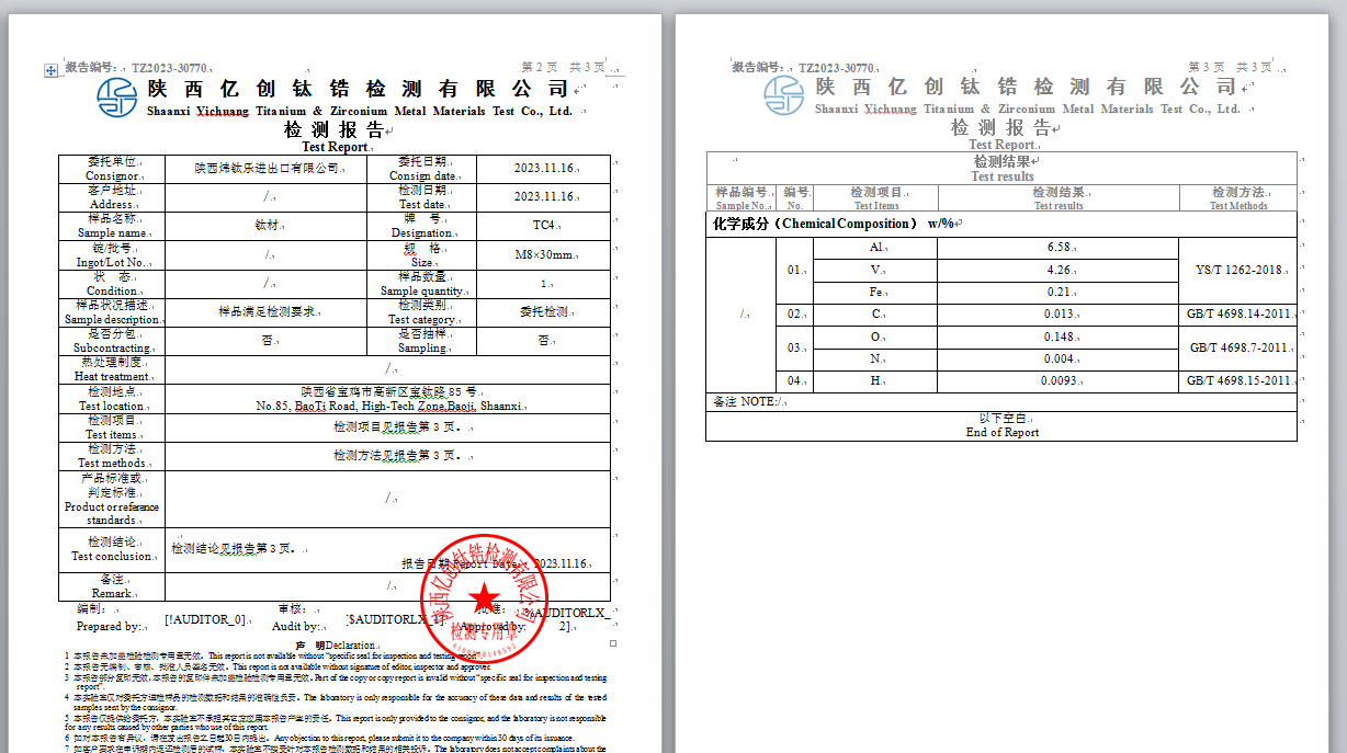 M8x30mm Chemical composition-16th Nov, 2023